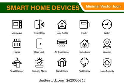 Smart Home Device Icon Pack. Modern Line Art, Outline Vector Set, Minimal, Digital, Professional, Easy to Use