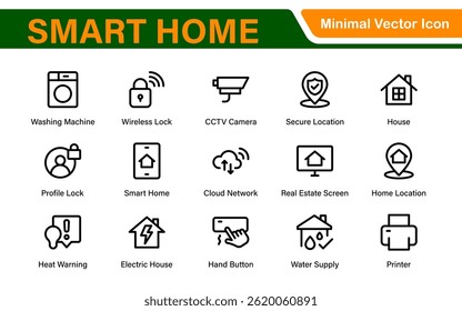 Smart Home Device Icon Pack. Modern Line Art, Outline Vector Set, Minimal, Digital, Professional, Easy to Use