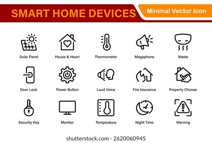 Smart Home Device Icon Pack. Modern Line Art, Outline Vector Set, Minimal, Digital, Professional, Easy to Use