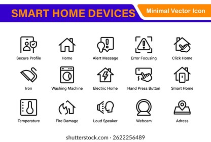 Smart Home Device Icon Pack. Modern Line Art, Outline Vector Set, Minimal, Digital, Professional, Easy to Use