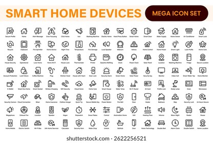 Smart Home Device Icon Pack. Modern Line Art, Outline Vector Set, Minimal, Digital, Professional, Easy to Use