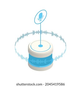 Icono de dispositivo residencial inteligente con altavoz controlado por voz ilustración vectorial isométrica