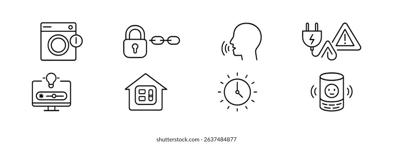 Smart home devices icon set. flat illustrations for automation, security, energy management