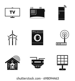 Smart home devices icon set. Simple style set of 9 smart home devices vector icons for web isolated on white background
