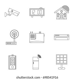 Smart home devices icon set. Outline style set of 9 smart home devices vector icons for web isolated on white background