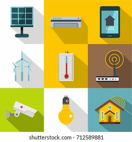 Smart home devices icon set. Flat style set of 9 smart home devices vector icons for web design