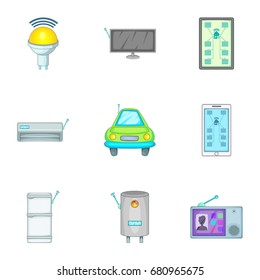 Smart home devices icons set. Cartoon set of 9 smart home devices vector icons for web isolated on white background