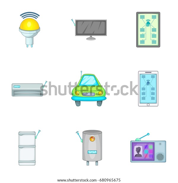 Smart home\
devices icons set. Cartoon set of 9 smart home devices vector icons\
for web isolated on white\
background