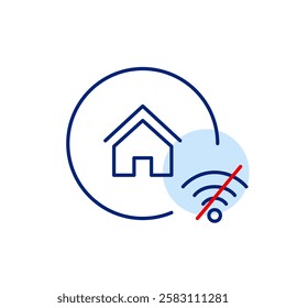 Smart home disconnected wi-fi. Service unavailable, maintenance, internet technical issues. Pixel perfect, editable stroke icon