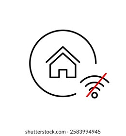 Smart home disconnected wi-fi. Service unavailable, maintenance, internet technical issues. Pixel perfect vector icon