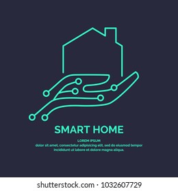 Smart home emblem for digital technologies. Vector illustration