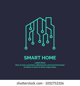 Smart home emblem for digital technologies. Vector illustration