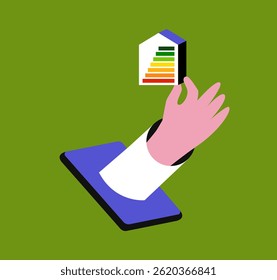 App inteligente de la eficacia energética del hogar. Desarrollo sostenible en el futuro. Ilustración vectorial plana.