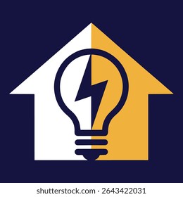 Smart Home Energy Icon Vector – House with Light Bulb and Power Symbol