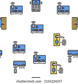 Smart Home Equipment Vector Seamless Pattern Thin Line Illustration