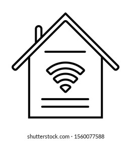 Smart home features linear icon. Control household. Wi-Fi access indoors. Home automation system. Thin line illustration. Contour symbol. Vector isolated outline drawing. Editable stroke
