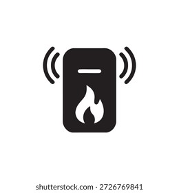 Smart home fire detector icon wireless fire alarm sensor black and white vector illustration