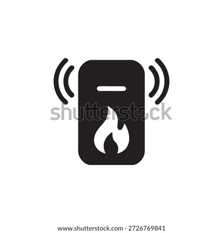 Smart home fire detector icon wireless fire alarm sensor black and white vector illustration