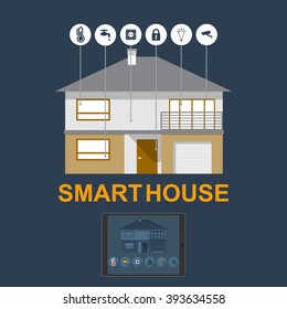 Smart home. Flat design style vector illustration concept of smart house technology system with centralized control.