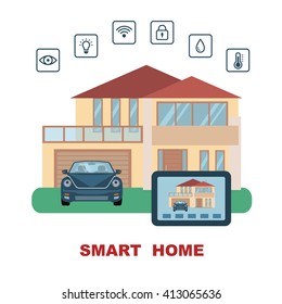 Smart home. Flat design style vector illustration concept of smart house technology system with centralized control.
