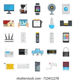 Smart home. Flat design style vector illustration icons of smart house technology system with centralized control. Smart home vector objects for label web and advertising