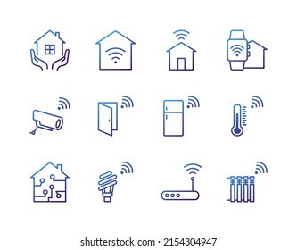 Smart Home flat line icons set. Home automation system, smart systems and technology. Simple flat vector illustration for store, web site or mobile app.