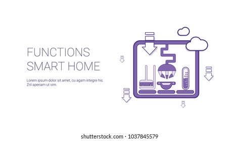 Smart Home Functions Technology Template Web Banner With Copy Space Vector Illustration