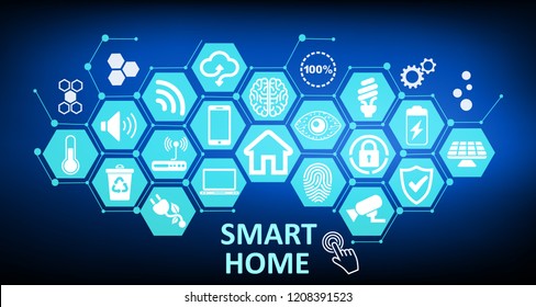 Smart Home - Futuristic Interface, Automation Assistant. Control System. Innovation Technology Network Concept