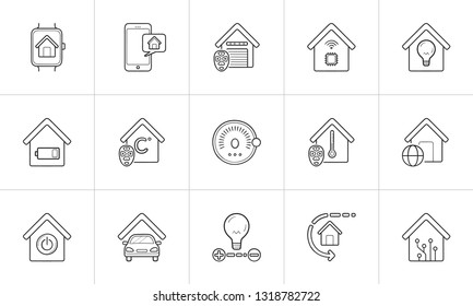 Smart home hand drawn outline doodle icon set. Outline doodle icon set for print, web, mobile and infographics. Home automation technology vector sketch illustration set isolated on white background.
