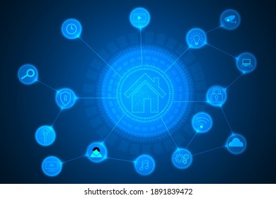 Intelligentes Haus mit abstraktem High-Tech-Hintergrund.