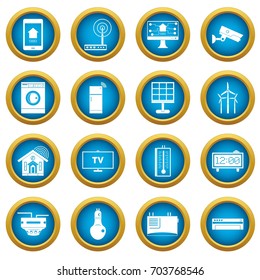 Smart home house icons blue circle set isolated on white for digital marketing