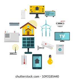 Smart home house icons set in flat style isolated vector illustration