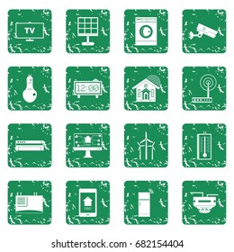 Smart home house icons set in grunge style green isolated vector illustration