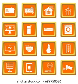 Smart home house icons set in orange color isolated vector illustration for web and any design