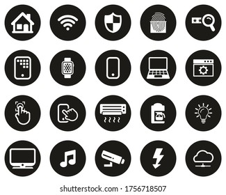 Smart Home Or Smart House Icons White On Black Flat Design Circle Set Big