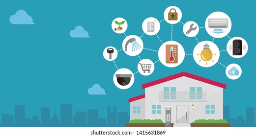 Smart home (smart house) technology concept flat illustration (with text space).