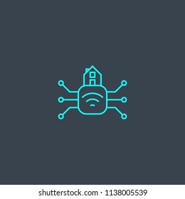 Smart home hub concept blue line icon. Simple thin element on dark background. Smart home hub concept outline symbol design from Smart home set. Can be used for web and mobile UI/UX