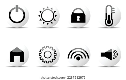 Smart home icon button for control such as power, light, lock or security, temperature, wifi, sound, setting of house.