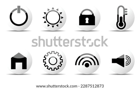 Smart home icon button for control such as power, light, lock or security, temperature, wifi, sound, setting of house.