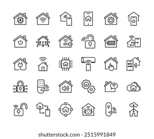 Smart-Home-Symbolsammlung. Haus, Technologie, Smartphone, Wireless, WiFi-Symbol. Professionelles Vektorsymbol. Bearbeitbarer Strich