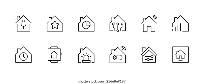 Smart home icon collection. House system, remote control, home automation, manage, internet of things and more. Editable stroke. Pixel Perfect. Grid base 32px.