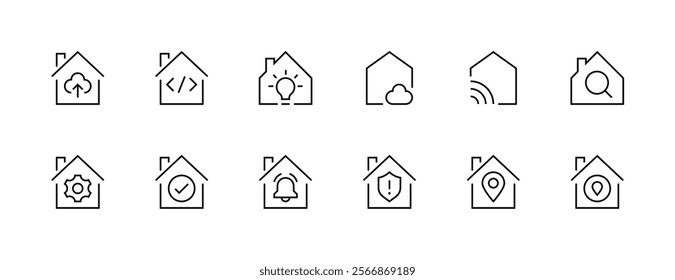 Smart home icon collection. House system, remote control, home automation, manage, internet of things and more. Editable stroke. Pixel Perfect. Grid base 32px.