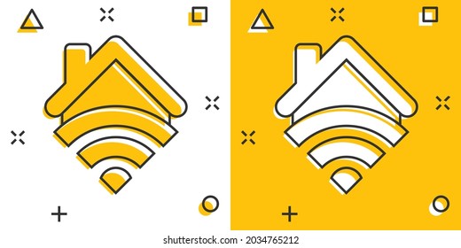 Smart home icon in comic style. House control vector cartoon illustration pictogram. Smart home business concept splash effect.