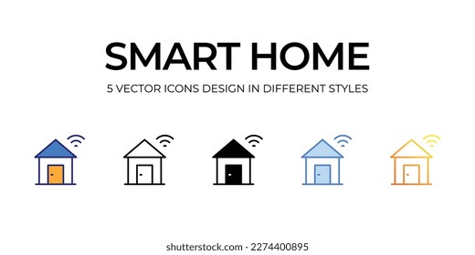 smart home Icon Design in Five style with Editable Stroke. Line, Solid, Flat Line, Duo Tone Color, and Color Gradient Line. Suitable for Web Page, Mobile App, UI, UX and GUI design.