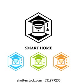 Smart home icon. Element for cards, illustration, poster and web design. Stylized roof of square academic cap
