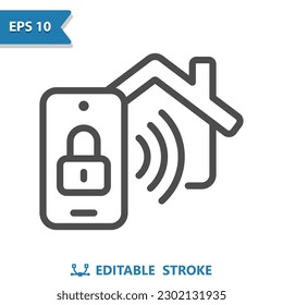 Smart Home Icon. House, Home, Smartphone, Mobile Phone, Wireless, Lock, Unlock. Professional, pixel perfect vector icon.