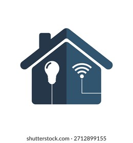 Smart Home Icon with Light Bulb and WiFi Signal