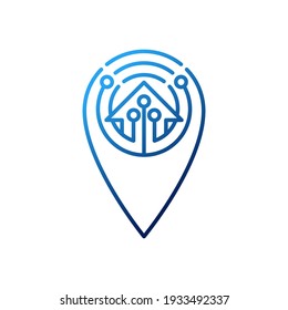 Smart Home Icon Logo Vector design illustration. Smart home logo icon with Location design concept. Trendy Smart House Location vector icon flat design for website, symbol, logo, sign, app, UI