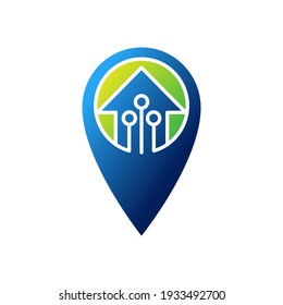 Smart Home Icon Logo Vector design illustration. Smart home logo icon with Location design concept. Trendy Smart House Location vector icon flat design for website, symbol, logo, sign, app, UI