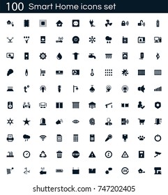 Smart home icon set with 100 vector pictograms. Simple filled icons isolated on a white background. Good for apps and web sites. 